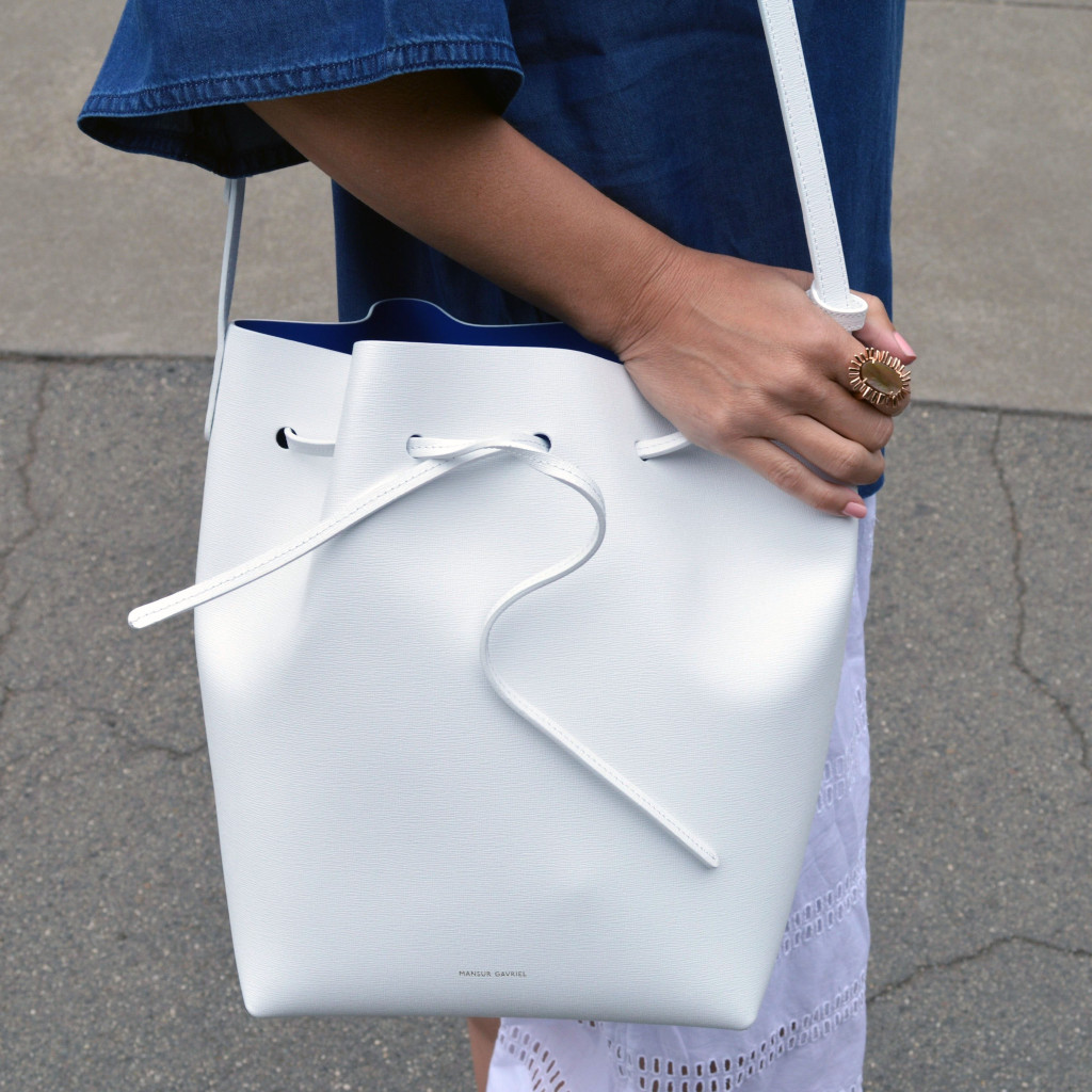 white mansur gavriel with royal bucket bag outfit style blogger