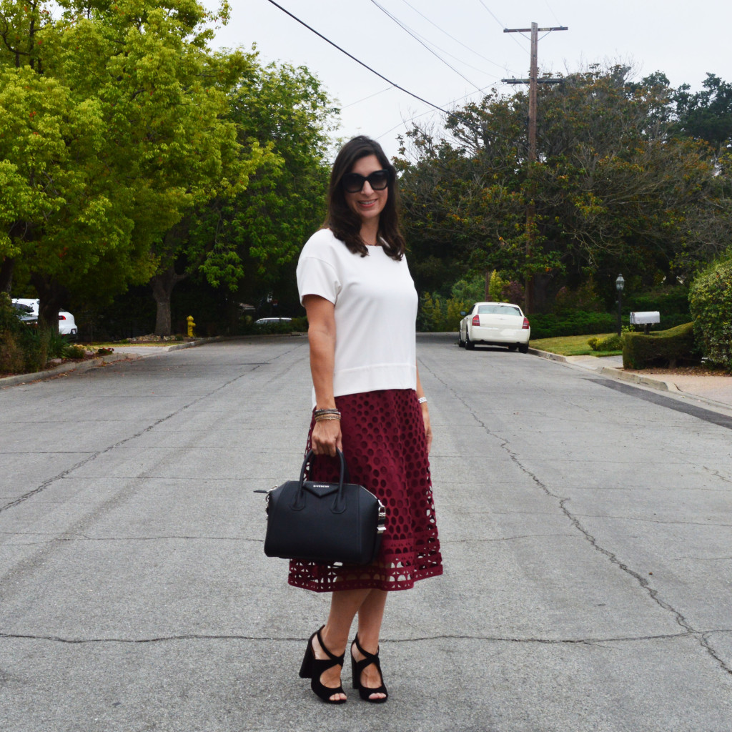 Burgundy laser cut midi skirt for fall 2015 – Bay Area Fashionista