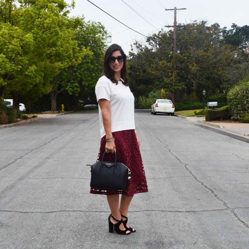 Burgundy laser cut midi skirt for fall 2015 – Bay Area Fashionista
