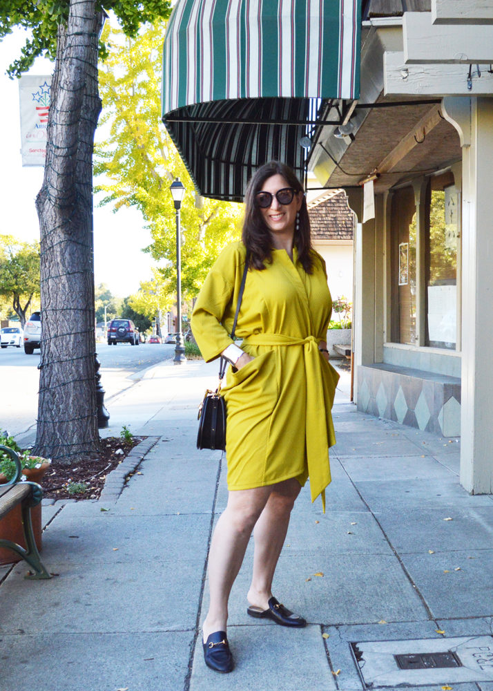 Classic mustard wrap dress for fall by San Francisco designer Karen ...