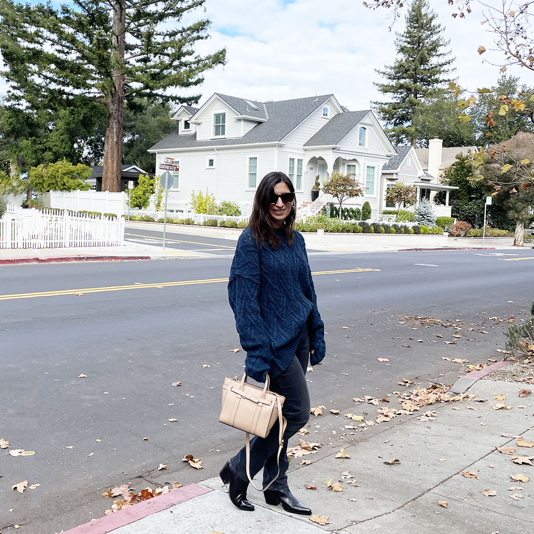 oversized sweater and jeans bloggers over 40